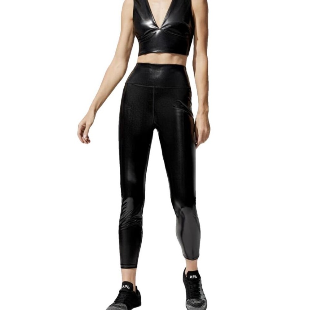 CARBON38 Pants Womens Small Black Faux Patent Leather High Rise 7/8 Legging